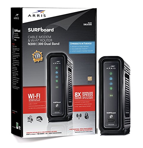 ARRIS SURFboard SBG6580 DOCSIS 3.0 케이블 모뎀/ Wi-Fi N300 2.4Ghz + N300 5GHz 듀얼 밴드 라우터 - 소매 포장 블랙(570763-006-00)