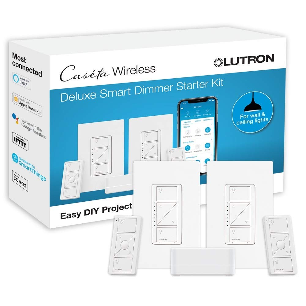Lutron Casta Smart Hub가 포함된 Casta Deluxe 스마트 디머 스위치 키트...