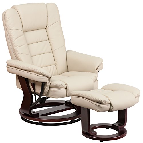 Flash Furniture 회전하는 마호가니 목재베이스가있는 현대적인 블랙 가죽 안락 의자 / 오스만