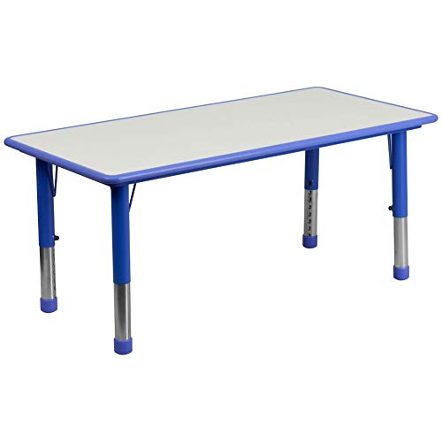 Flash Furniture 23.625''W x 47.25''L 직사각형 파란색 플라스틱 높이 조절 가능한 활동 테이블 (회색 상단 포함)