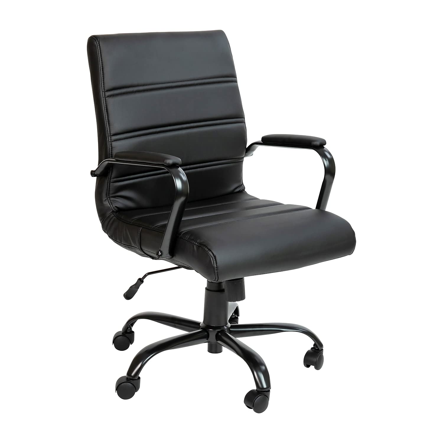 Flash Furniture Mid-Back Desk Chair - Black LeatherSoft Executive Swivel Office Chair with Black Frame - 회전 암체어