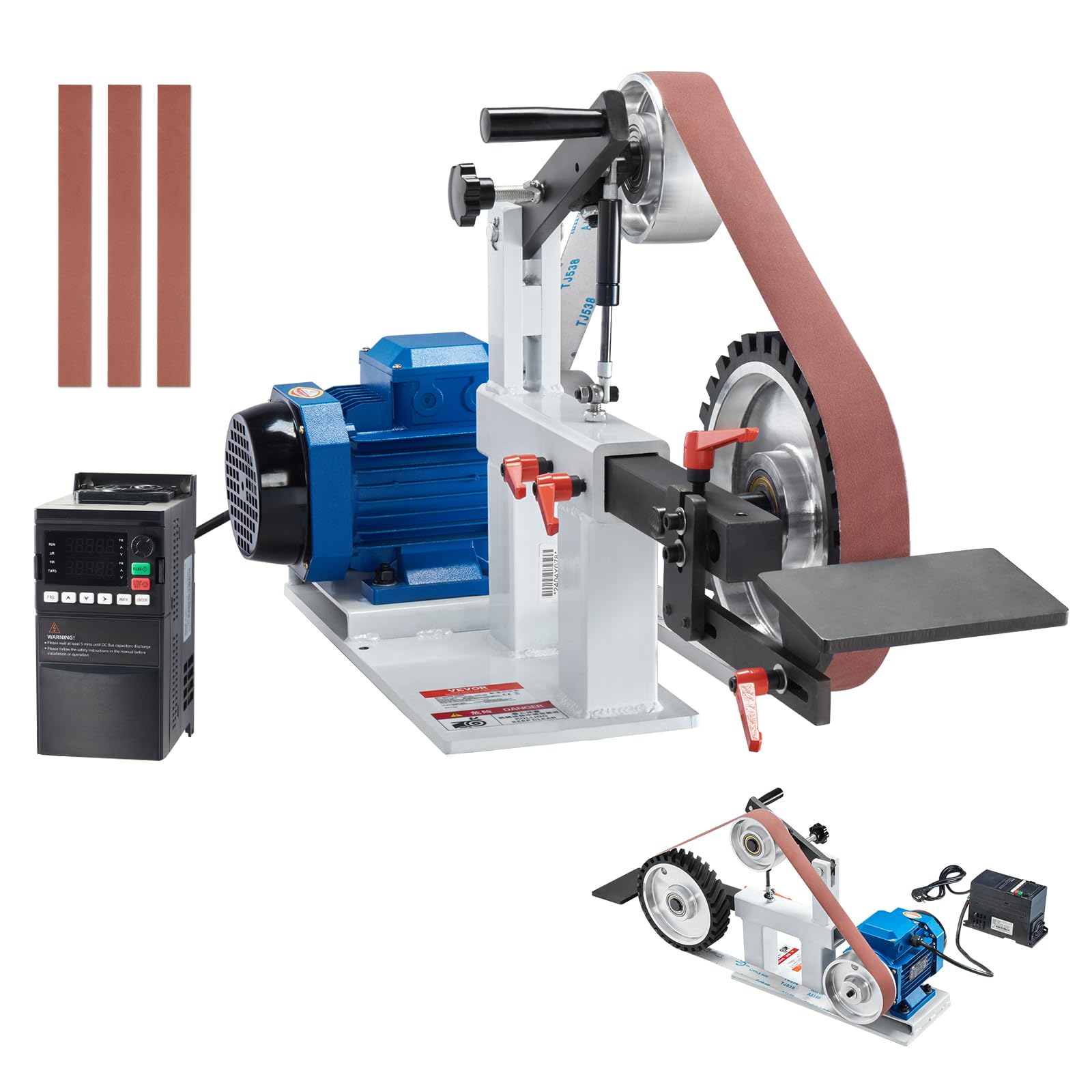 VEVOR Belt Grinder Sander, 72 x 2-Inch Variable Speed Belt Polisher with VFD, 1500W 2HP Polishing Grinding Machine with 3 Grinding Moulds & 3PCS Sanding Belts for Metalworking, Knife Making