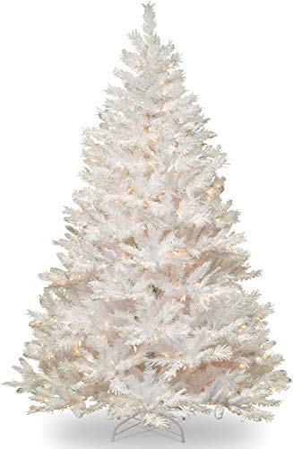 National Tree Company 회사 사전 조명 인공 크리스마스 트리 | Pre-strung 흰색 조명 및 스탠드 포함 | 은색 반짝이가 있는 흰색 | 윈체스터 화이트 파인 - 7피트