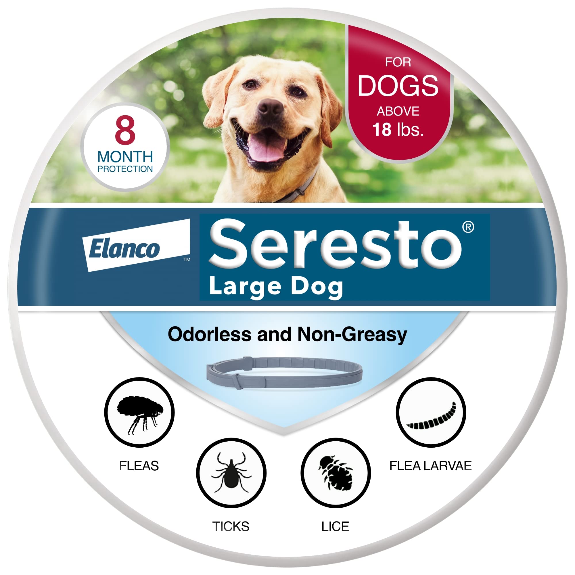 Seresto 대형견 수의사가 권장하는 18파운드 이상의 개를 위한 벼룩 및 진드기 치료 및 예방 칼라. | 8개월 보호