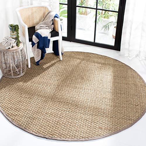 Safavieh Natural Fiber Collection NF114P Basketweave Natural and Gray Summer Seagrass Round Area Rug (7 '직경)
