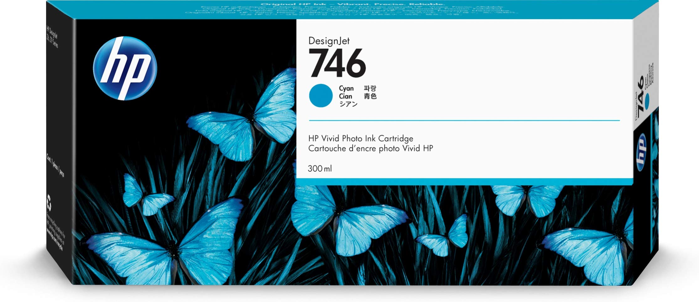 HP 디자인젯 Z6 및 Z9+ 대형 포맷 프린터용 746 시안 300ml 정품 잉크 카트리지(P2V...