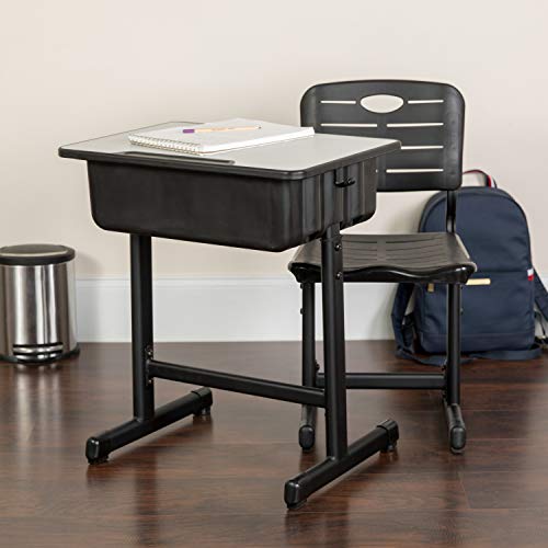 Flash Furniture 까만 주춧대 구조를 가진 조정가능한 고도 학생 책상 및 의자