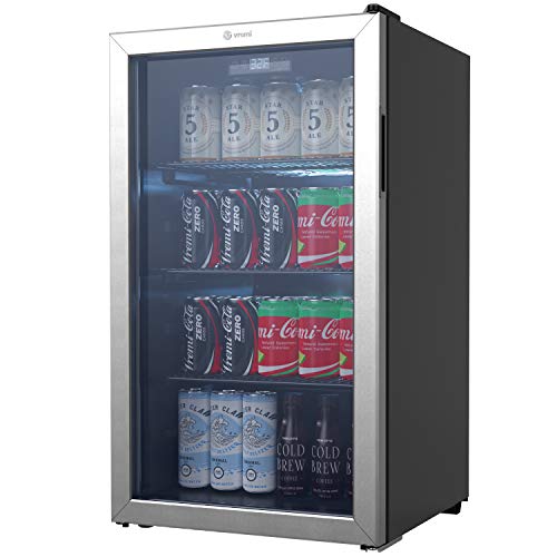  Vremi 음료 냉장고 및 냉각기 - 소다 맥주 또는 와인용 유리문이 있는 110~130캔 미니 냉장고 - 이동식 선반과 조절식 다리가 있는 사무실 또는 바용 소형...