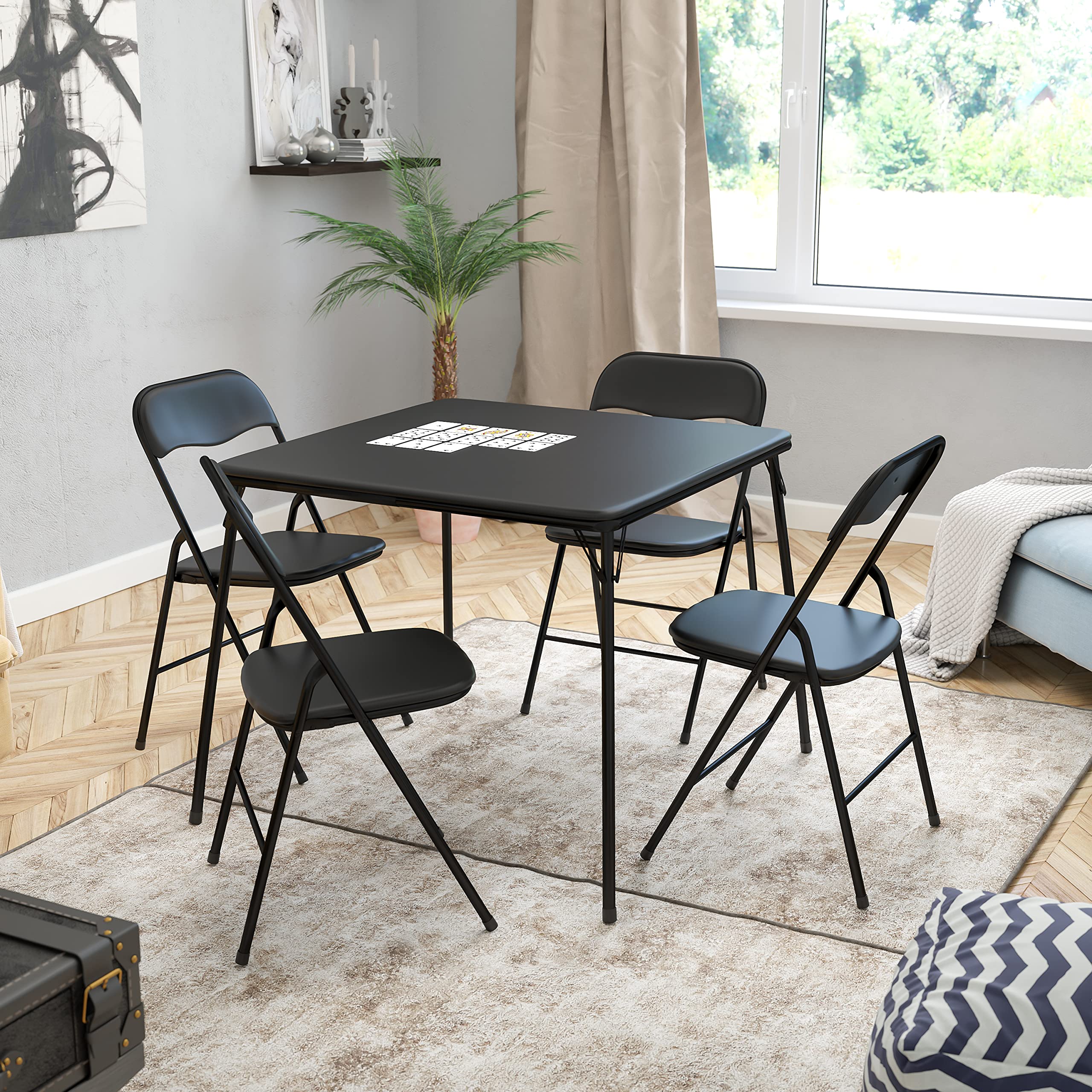 Flash Furniture 5피스 블랙 접이식 카드 테이블과 의자 세트