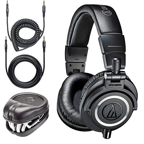 audio-technica ATH-M50x 전문가용 모니터 헤드폰 + Slappa 풀 사이즈 HardBody PRO 헤드폰 케이스(SL-HP-07)