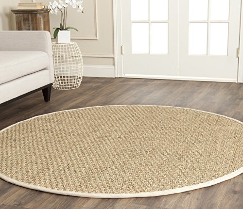 Safavieh Natural Fiber Collection NF114J Basketweave Natural and Ivory Summer Seagrass Round Area Rug (직경 9 ')