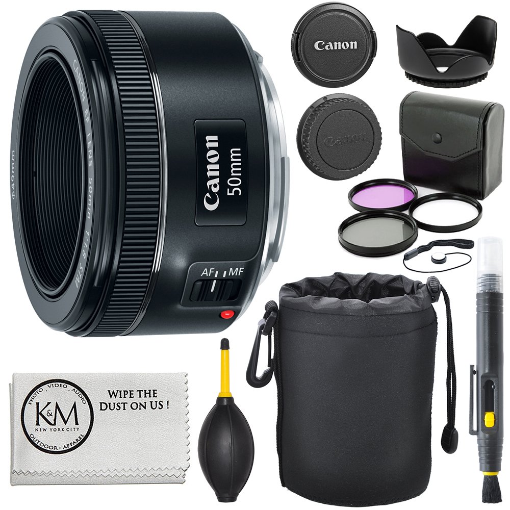 Canon EF 50mm f/1.8 STM 렌즈 + 3pc 필터 키트 + 렌즈 펜 + 블로어 + 후드 + 렌즈 파우치 + 캡 키퍼