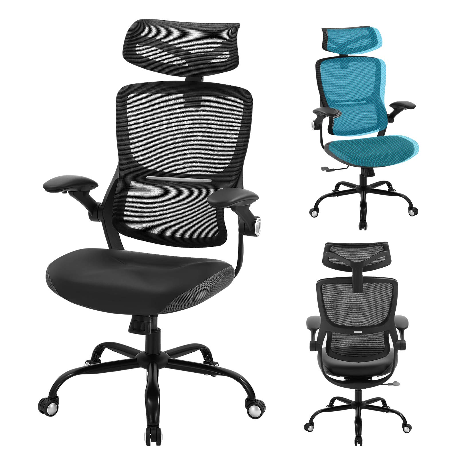 Chairelax 사무실 의자 인체 공학적 책상 의자 미드 백 메쉬 컴퓨터 의자 조정 가능한 요추 지지대 및 의자 롤링