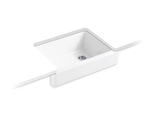 KOHLER K-6486-0 Whitehaven Farmhouse Self-Trimming Undermount Single-Bowl Kitchen Sink with Short Apron, 30 Inch, White