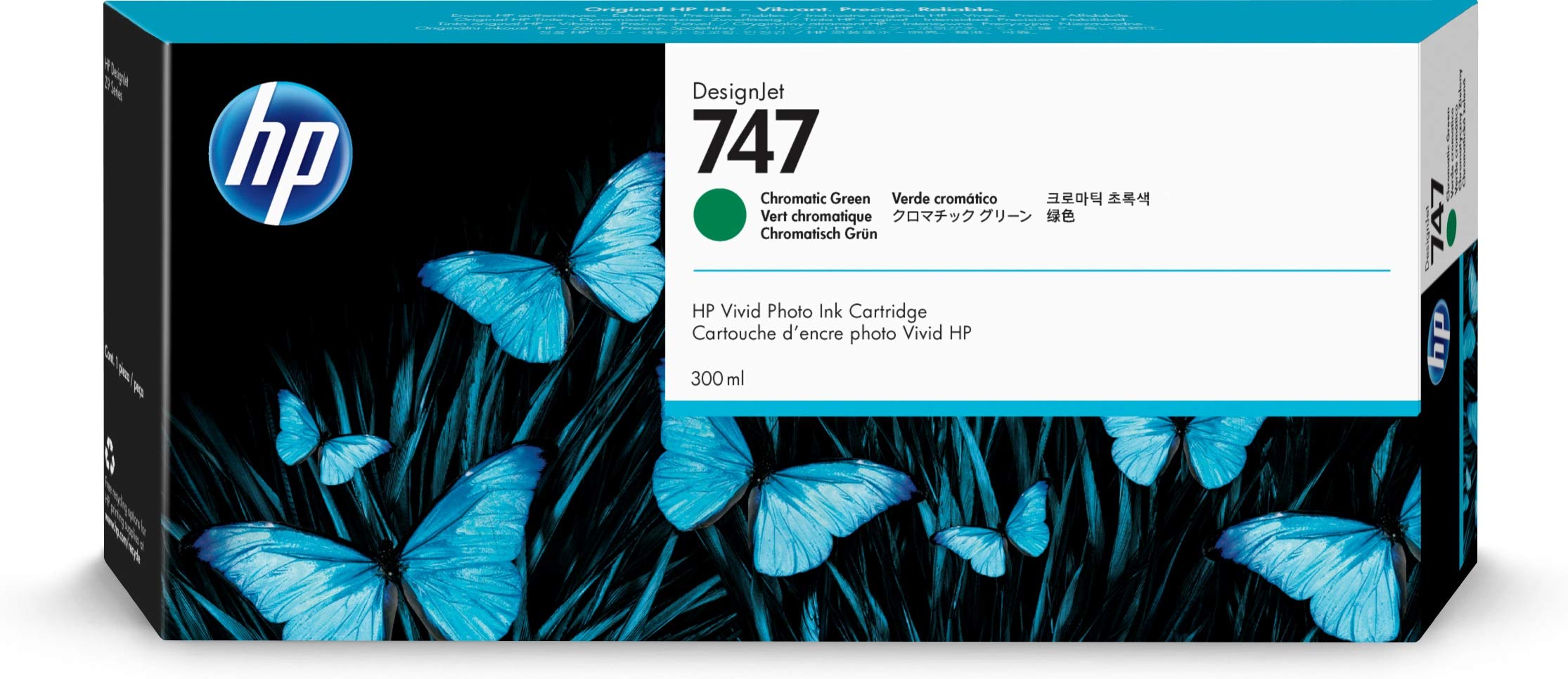 HP DesignJet Z9+ 대형 포맷 프린터용 747 크로매틱 그린 300ml 정품 잉크 카트리지(P2V84A)