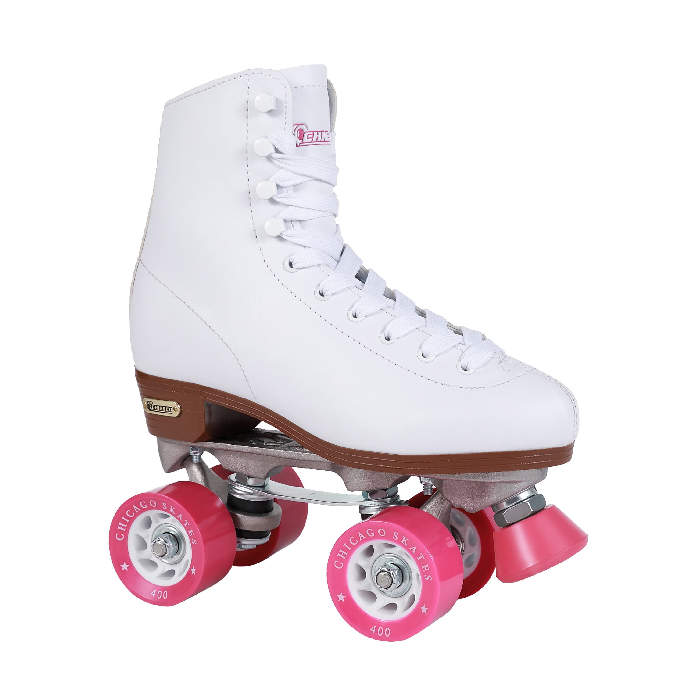 CHICAGO 여성용 및 여아용 클래식 롤러 스케이트 - 프리미엄 화이트 쿼드 링크 스케이트