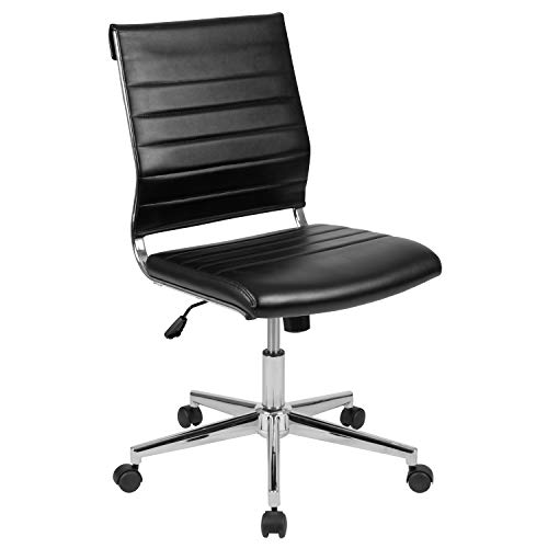 Flash Furniture Mid-Back Armless Black Ribbed LeatherSoft 회전 회의 사무실 의자