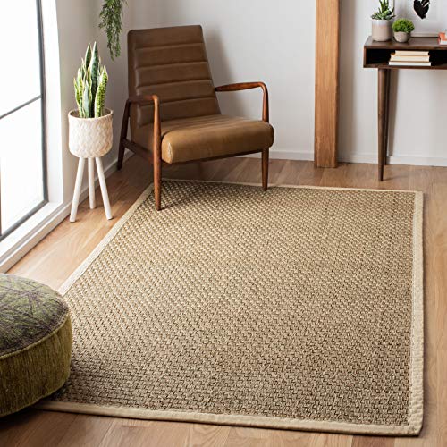 Safavieh Natural Fiber Collection NF114J Basketweave Natural and Ivory Summer Seagrass Square Area Rug (7 피트 스퀘어)
