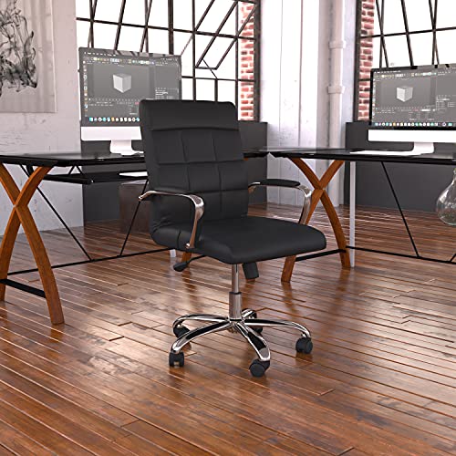 Flash Furniture 크롬 베이스와 암이 있는 미드백 블랙 비닐 이그제큐티브 회전식 사무실 의자