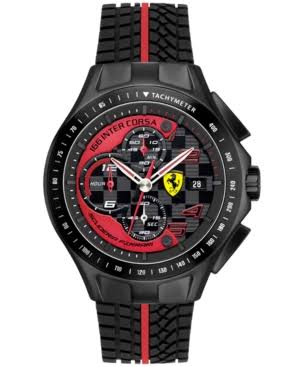 Ferrari 남성용 0830077 레이스 데이 크로노 그래프 블랙 러버 스트랩 시계
