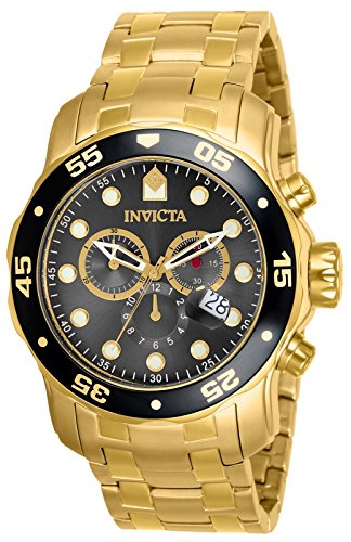 Invicta 남성용 80064 Pro 다이버 크로노 그래프 차콜 다이얼 18k 골드 이온 도금 스테인리스 스틸 시계