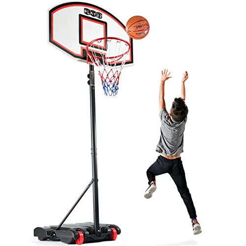  Play22 어린이 조정 가능한 농구 후프 높이 5-7 FT - 스탠드 및 백보드 휠 채울 수 있는 베이스가 있는 어린이 청소년 청소년 및 성인을 위한 휴대용 농구...
