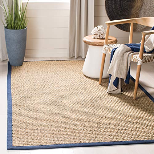Safavieh Natural Fiber Collection NF114E Basketweave Natural and Blue Summer Seagrass Square Area Rug (8 피트 스퀘어)