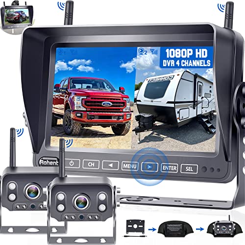  Rohent RV 백업 카메라 무선 HD1080P 7인치 터치 키 DVR 모니터가 있는 카메라 2개 안정적인 디지털 신호 후면 보기 카메라 시스템 Furrion 사전 유선 RVs R8용 IP69K...