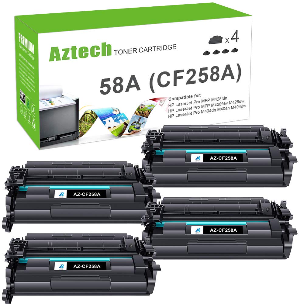 Aztech HP 58A CF258A 58X CF258X Pro M404n M404dn MFP M428fdw M428dw M428fdn 프린터용 호환 토너 카트리지 교체(검은색 4팩)