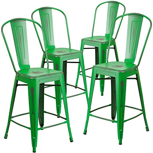 Flash Furniture 4 Pk. 24``높은 고민 녹색 금속 실내-실외 카운터 높이 의자 등
