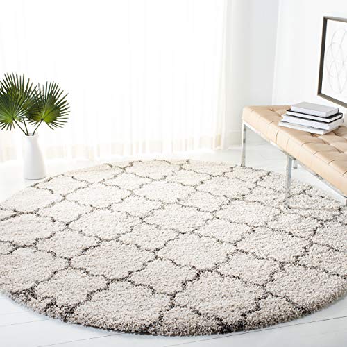 Safavieh Hudson Shag Collection SGH282A Ivory and Gray Moroccan Geometric Quatrefoil Round Area Rug (9 '직경)