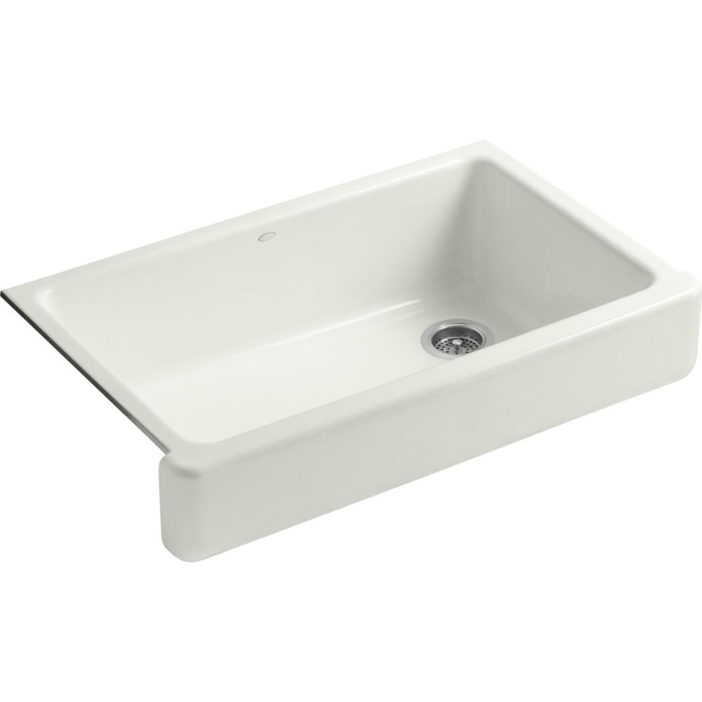 KOHLER K-6488-NY Whitehaven Farmhouse Self-Trimming Apron Front Single Basin Sink with Short Apron, Dune