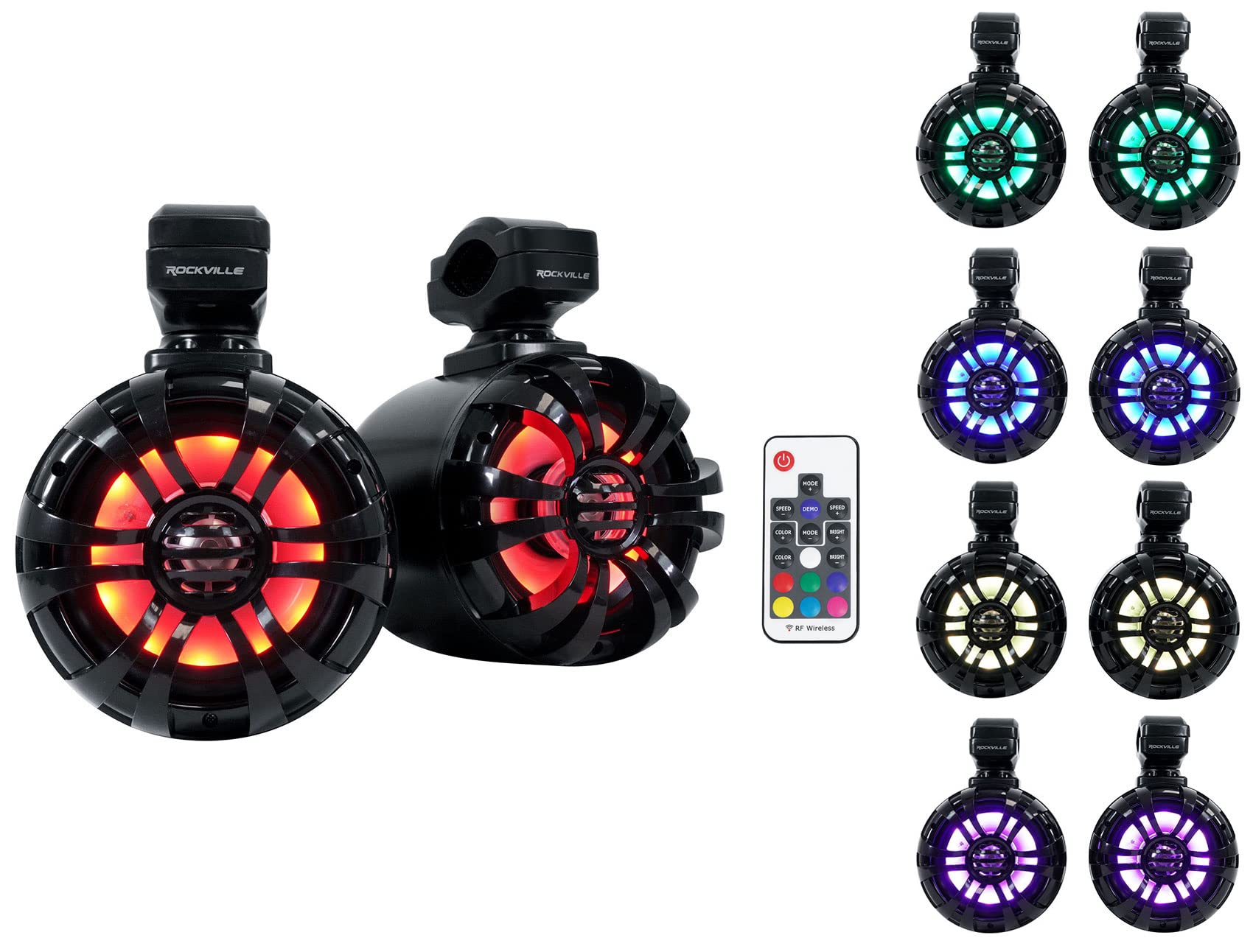 Rockville (2) WB50KLS 블랙 5.25'' 250w 메탈 마린 웨이크보드 LED 타워 스피커