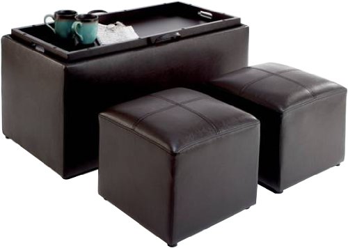 Convenience Concepts Sheridan Espresso Leather 3PC Double Storage Ottoman with Tray Plus 2 Side 오토만