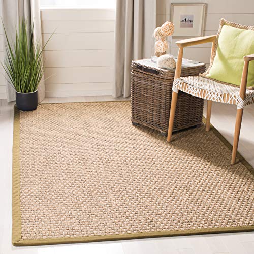 Safavieh Natural Fiber Collection NF114G Basketweave Natural and Olive Summer Seagrass Square Area Rug (8 '스퀘어)
