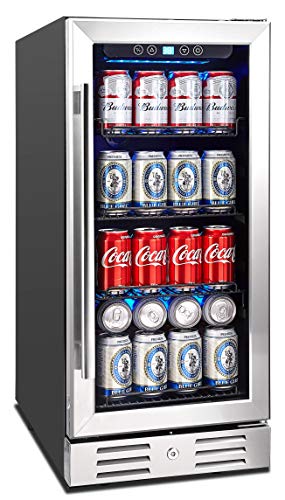 Kalamera 15' 음료 쿨러 96 캔 빌트인 또는 프리스탠딩 터치 컨트롤 음료 냉장고 및 파란색 실내 조명