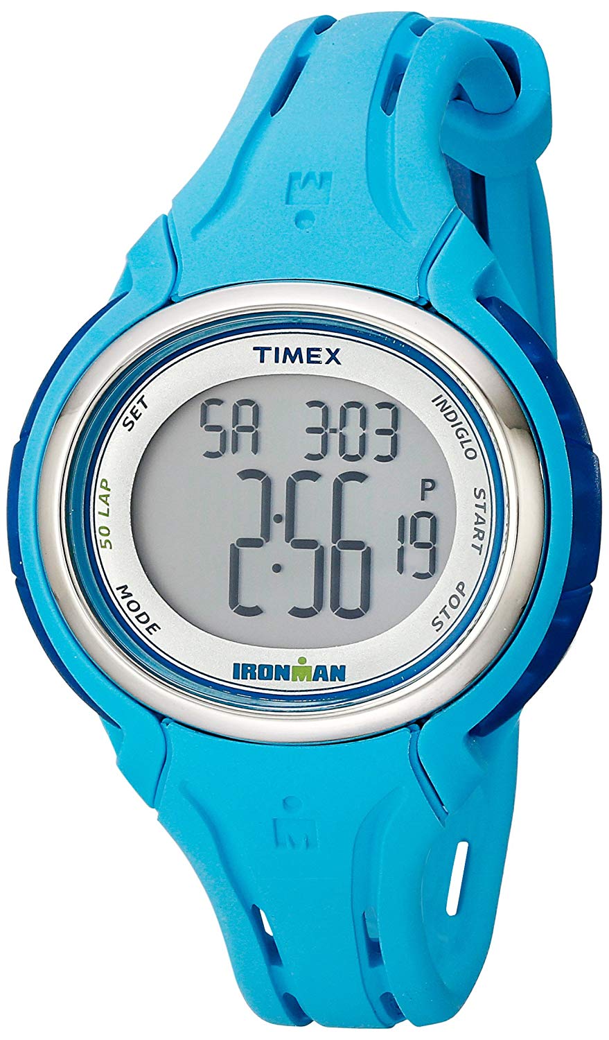 Timex Corporation Timex 여성용 TW5K906009J Ironman Sleek 50 풀 블루 실리콘 스트랩 시계