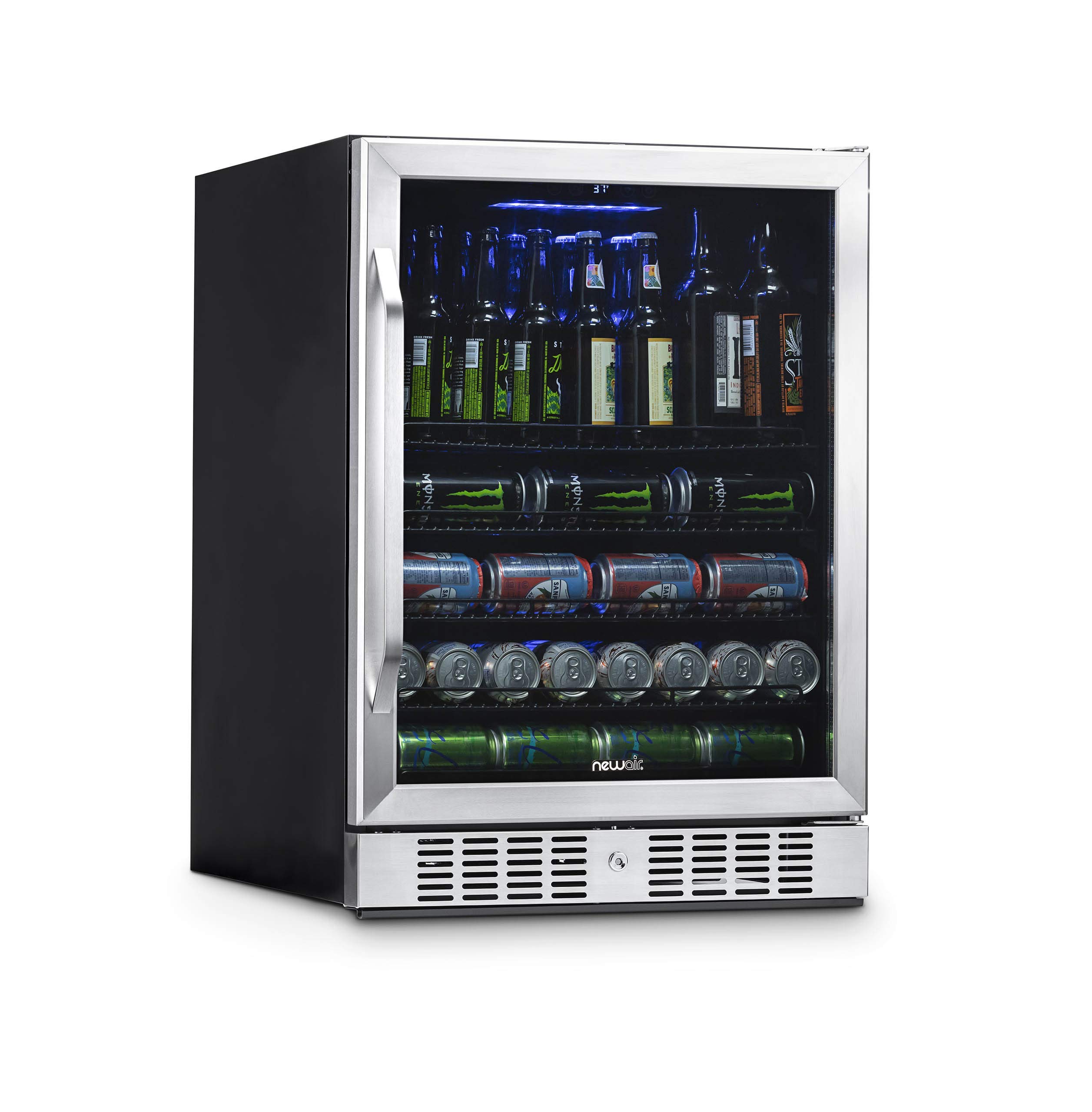  NewAir 177캔 용량의 대형 음료 냉장고 냉각기 - 뒤집을 수 있는 경첩 유리 도어 및 하단 키 잠금 장치가 있는 미니 바 맥주 냉장고 - 37F까지 냉각 - 스테인...