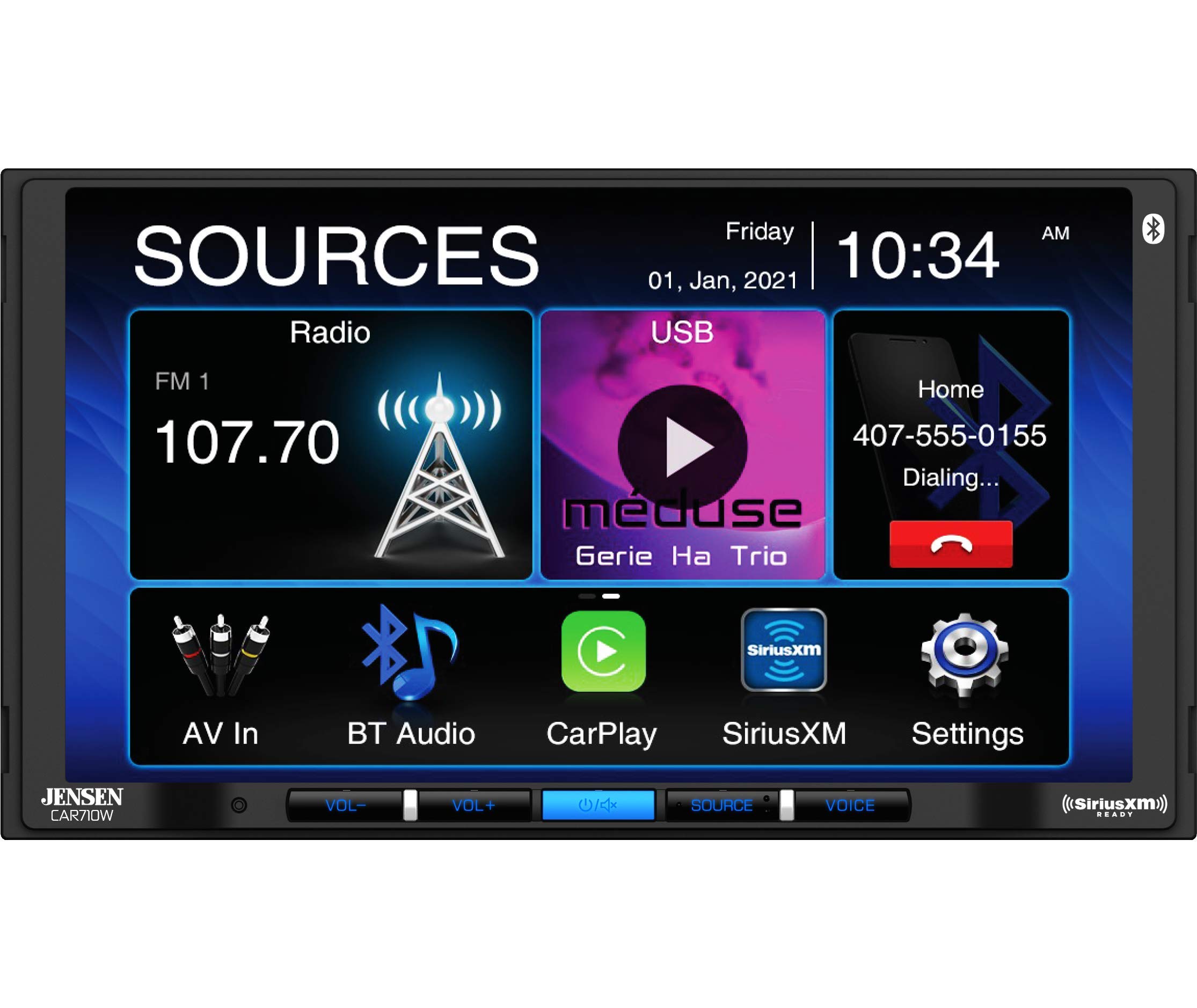 JENSEN CAR710W 7 무선 Apple CarPlay가 장착된 Mechless 멀티미디어 수신기 l Android 장치 지원 l SiriusXM-Ready l 내장 Bluetooth
