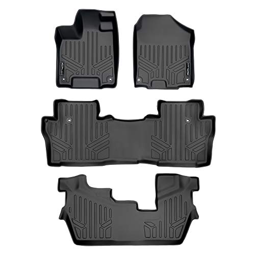 MAX LINER MAXLINER Custom Fit Floor Mats 3 Row Liner Set Black for 2016-2021 Honda Pilot 8 승객 모델(엘리트 모델 없음)