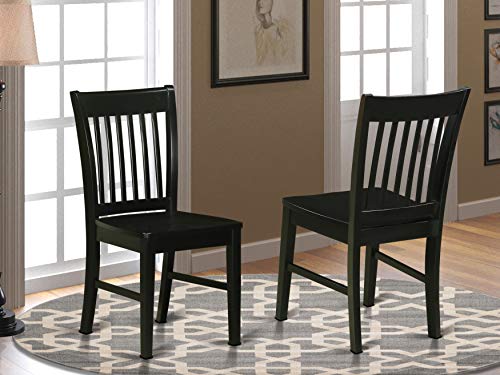 East West Furniture NFC-BLK-W Norfolk 주방 의자-나무 시트 및 검은 색 단단한 나무 구조 나무 식당 의자 2 개 세트