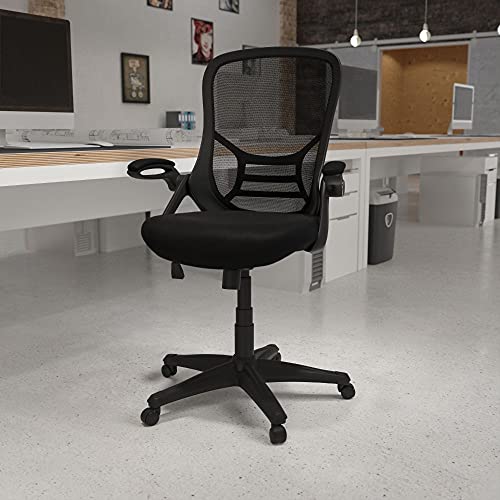 Flash Furniture 까만 구조 및 손가락으로 튀김 팔을 가진 높은 뒤 까만 메시 인간 환경 공학 회전대 사무실 의자