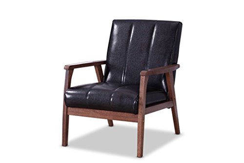 Baxton Studio Baxton Furniture Studios Nikko Mid-Century 현대 스칸디나비아 스타일 인조 가죽 나무 라운지 의자