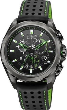 Citizen 녹색 악센트가있는 남성용 AT7035-01E 에코 드라이브 블랙 스테인리스 스틸 시계