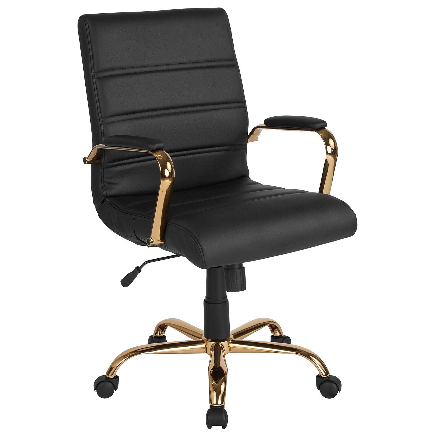 Flash Furniture Mid-Back Desk Chair - Black LeatherSoft Executive Swivel Office Chair with Gold Frame - 회전 암체어