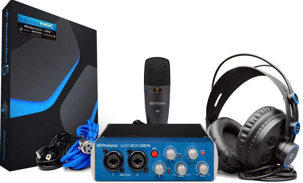 PreSonus "인터페이스, 헤드폰, 마이크 및 Studio One 소프트웨어가 포함된 AudioBox 96 Studio USB 2.0 녹음 번들"