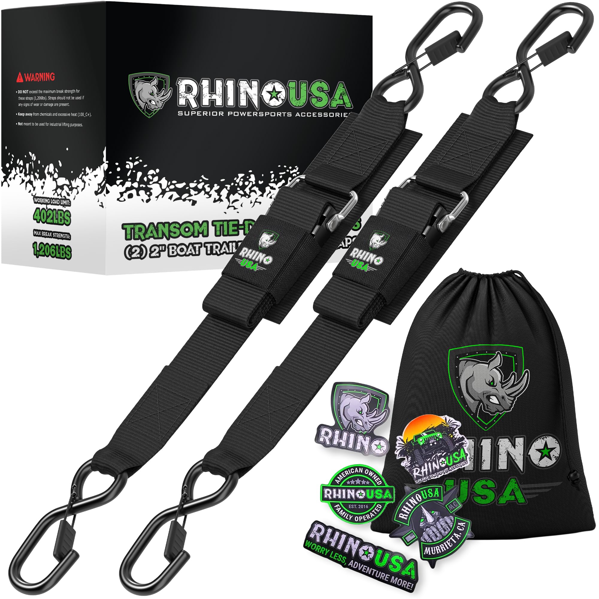 Rhino USA 보트 트레일러 상인방 스트랩(2PK) - 트레일러용 고강도 2인치 x 48인치 조절 가능한 스트랩