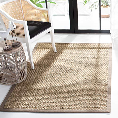 Safavieh Natural Fiber Collection NF114P Basketweave Natural and Grey Summer Seagrass Square Area Rug (8 피트 스퀘어)
