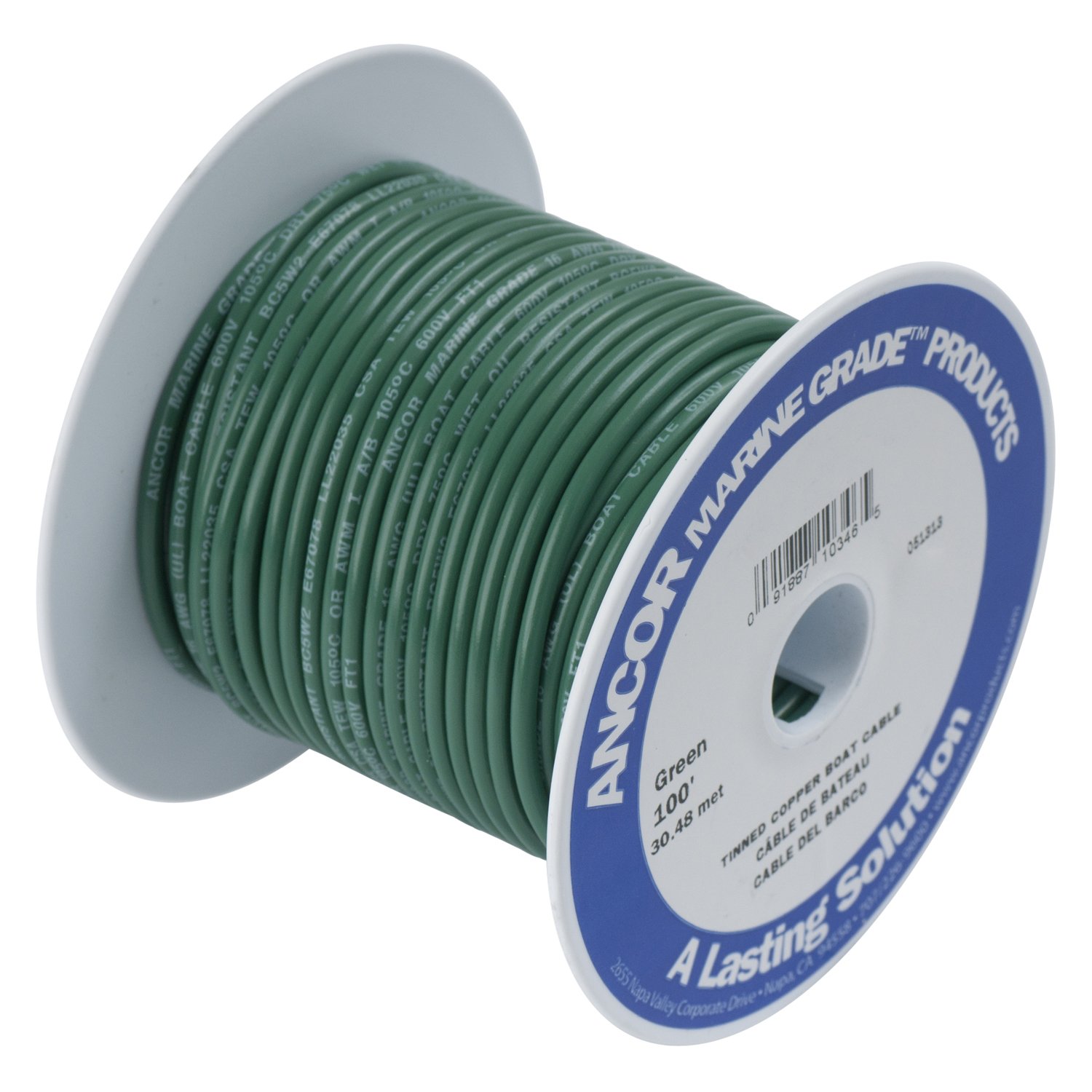 Ancor 112375 Marine Grade Electrical Tinned Copper Battery Cable (6-Gauge, Green, 800-Feet)