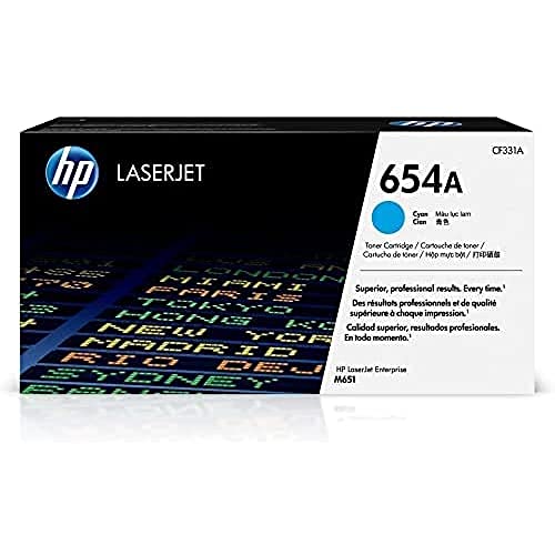 HP 정품 654A 시안 토너 카트리지 | Color LaserJet Enterprise M651 시리즈와 함께 작동 | CF331A